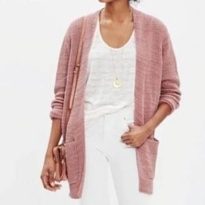 Madewell Postscript Linen Blend Lagenlook Knit Dusty Rose Cardigan Small